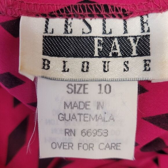 VINTAGE 90s blouse fuschia diamond printed‎ long sleeve M - Picture 4 of 7